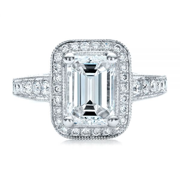 18k White Gold Custom Emerald Cut Diamond Engagement Ring - Top View - 1478