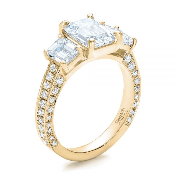 14k Yellow Gold 14k Yellow Gold Custom Emerald Cut Diamond Engagement Ring - Three-Quarter View -  100723