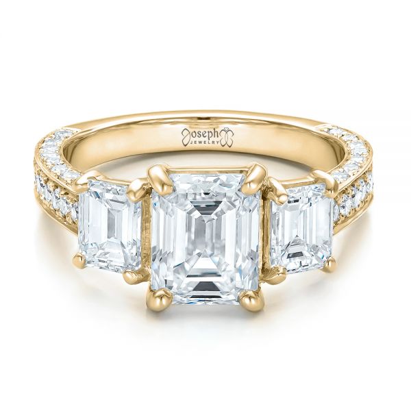 14k Yellow Gold 14k Yellow Gold Custom Emerald Cut Diamond Engagement Ring - Flat View -  100723