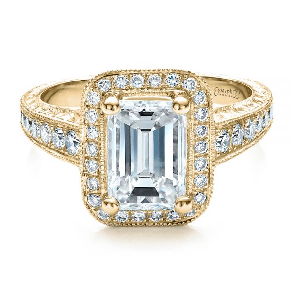 18k Yellow Gold 18k Yellow Gold Custom Emerald Cut Diamond Engagement Ring - Flat View -  1478