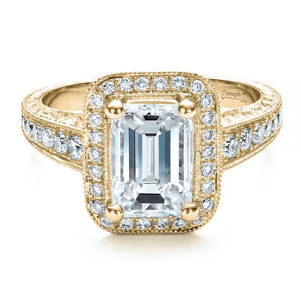 18k Yellow Gold 18k Yellow Gold Custom Emerald Cut Diamond Engagement Ring - Flat View - 1478