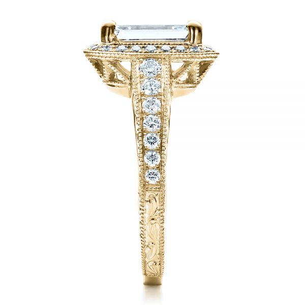 18k Yellow Gold 18k Yellow Gold Custom Emerald Cut Diamond Engagement Ring - Side View -  1478