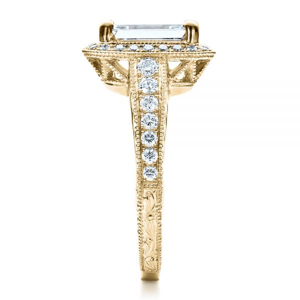 18k Yellow Gold 18k Yellow Gold Custom Emerald Cut Diamond Engagement Ring - Side View - 1478