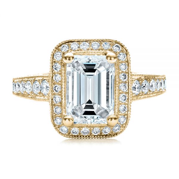 18k Yellow Gold 18k Yellow Gold Custom Emerald Cut Diamond Engagement Ring - Top View -  1478