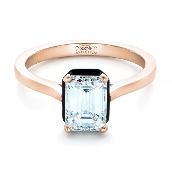 18k Rose Gold 18k Rose Gold Custom Emerald Cut Diamond And Black Ceramic Engagement Ring - Flat View -  102308