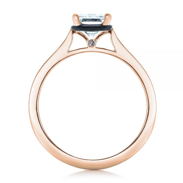 14k Rose Gold 14k Rose Gold Custom Emerald Cut Diamond And Black Ceramic Engagement Ring - Front View -  102308