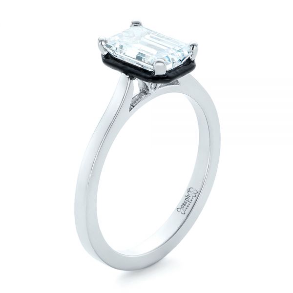  Platinum Custom Emerald Cut Diamond And Black Ceramic Engagement Ring - Three-Quarter View -  102308