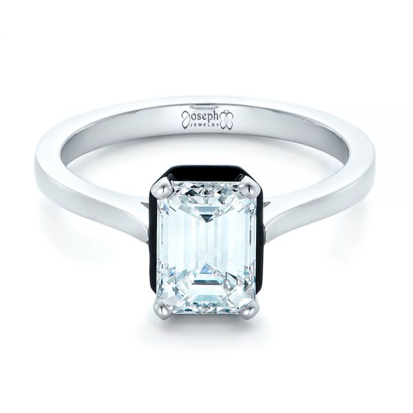  Platinum Custom Emerald Cut Diamond And Black Ceramic Engagement Ring - Flat View -  102308