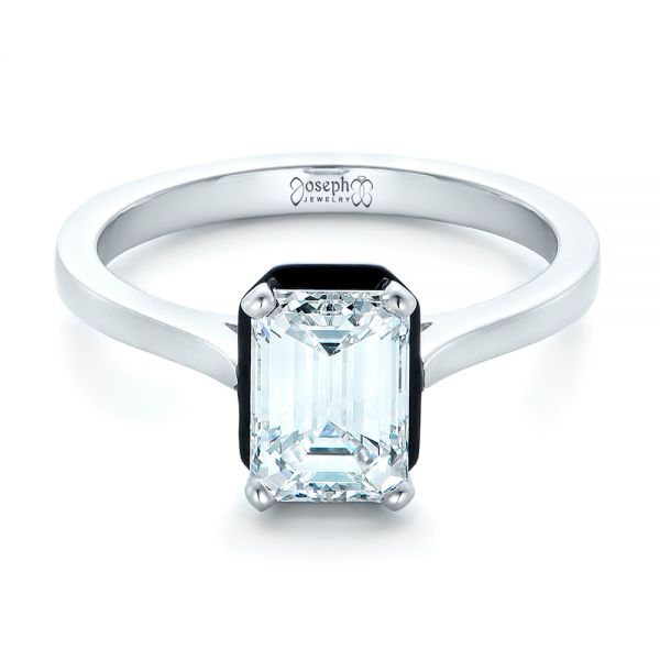 Platinum Custom Emerald Cut Diamond And Black Ceramic Engagement Ring - Flat View - 102308