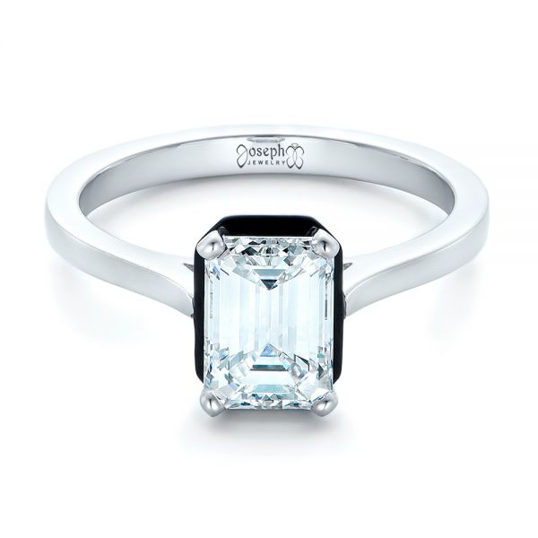 18k White Gold 18k White Gold Custom Emerald Cut Diamond And Black Ceramic Engagement Ring - Flat View -  102308