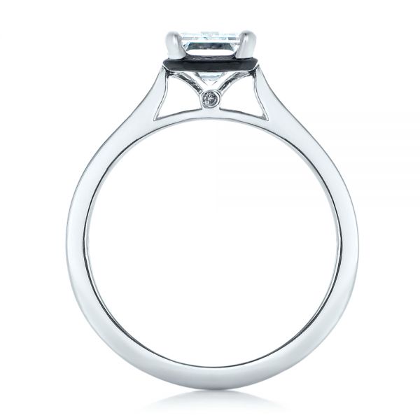  Platinum Custom Emerald Cut Diamond And Black Ceramic Engagement Ring - Front View -  102308