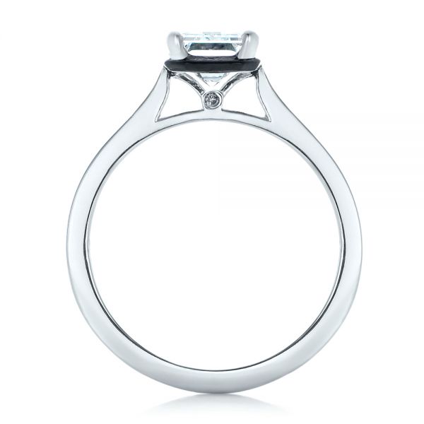 Platinum Custom Emerald Cut Diamond And Black Ceramic Engagement Ring - Front View - 102308