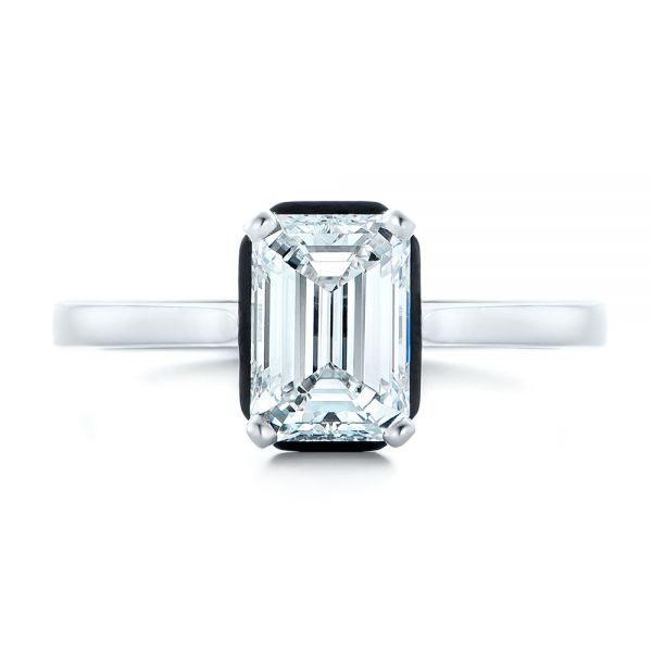  Platinum Custom Emerald Cut Diamond And Black Ceramic Engagement Ring - Top View -  102308