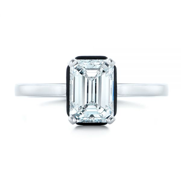 Platinum Custom Emerald Cut Diamond And Black Ceramic Engagement Ring - Top View - 102308