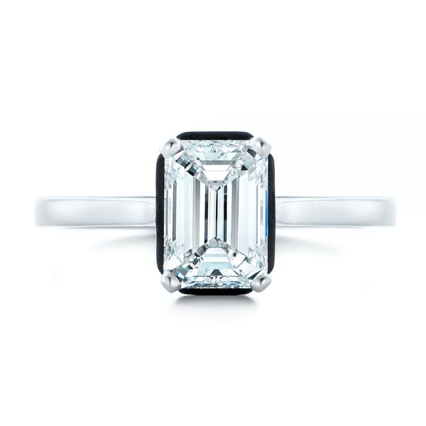 14k White Gold 14k White Gold Custom Emerald Cut Diamond And Black Ceramic Engagement Ring - Top View -  102308