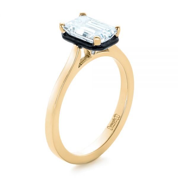 14k Yellow Gold 14k Yellow Gold Custom Emerald Cut Diamond And Black Ceramic Engagement Ring - Three-Quarter View - 102308