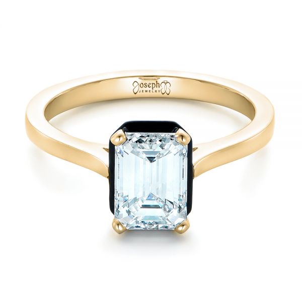 18k Yellow Gold 18k Yellow Gold Custom Emerald Cut Diamond And Black Ceramic Engagement Ring - Flat View -  102308