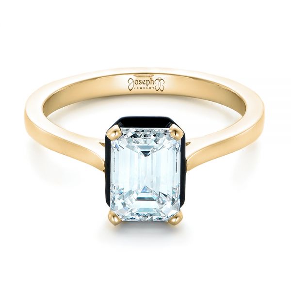 14k Yellow Gold 14k Yellow Gold Custom Emerald Cut Diamond And Black Ceramic Engagement Ring - Flat View - 102308