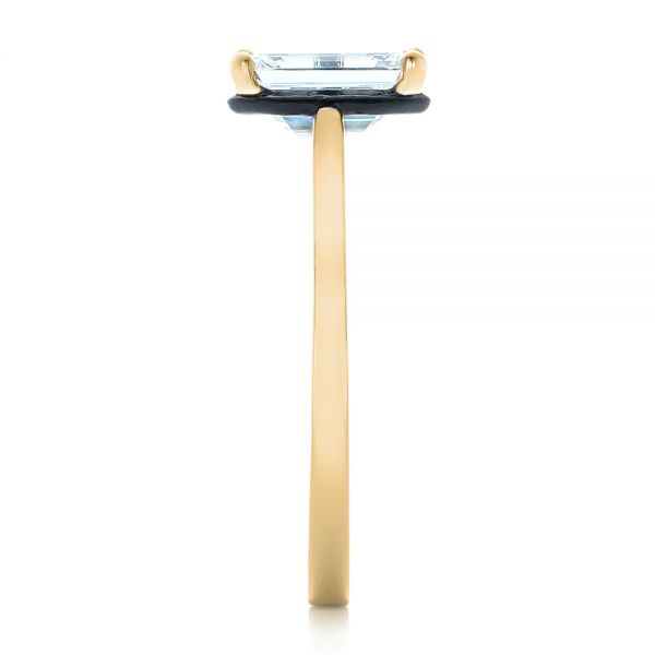 14k Yellow Gold 14k Yellow Gold Custom Emerald Cut Diamond And Black Ceramic Engagement Ring - Side View - 102308