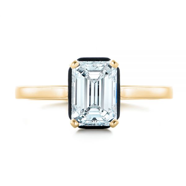 14k Yellow Gold 14k Yellow Gold Custom Emerald Cut Diamond And Black Ceramic Engagement Ring - Top View -  102308