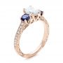 18k Rose Gold 18k Rose Gold Custom Emerald Cut Diamond And Blue Sapphire Engagement Ring - Three-Quarter View -  101242 - Thumbnail