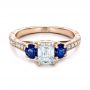 18k Rose Gold 18k Rose Gold Custom Emerald Cut Diamond And Blue Sapphire Engagement Ring - Flat View -  101242 - Thumbnail