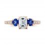 18k Rose Gold 18k Rose Gold Custom Emerald Cut Diamond And Blue Sapphire Engagement Ring - Top View -  101242 - Thumbnail