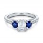 14k White Gold 14k White Gold Custom Emerald Cut Diamond And Blue Sapphire Engagement Ring - Flat View -  101242 - Thumbnail