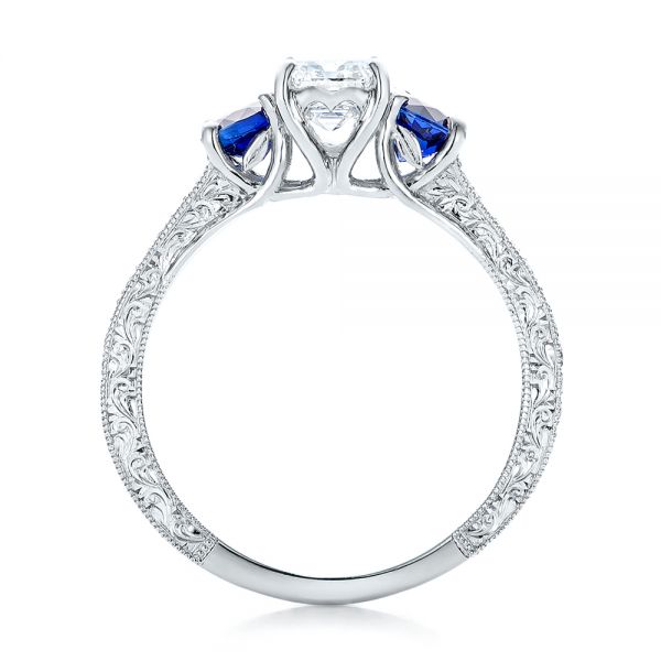 Platinum Platinum Custom Emerald Cut Diamond And Blue Sapphire Engagement Ring - Front View - 101242