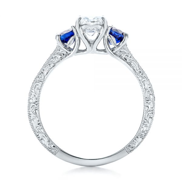 14k White Gold 14k White Gold Custom Emerald Cut Diamond And Blue Sapphire Engagement Ring - Front View -  101242