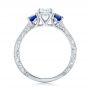 18k White Gold 18k White Gold Custom Emerald Cut Diamond And Blue Sapphire Engagement Ring - Front View -  101242 - Thumbnail