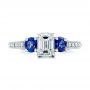 18k White Gold 18k White Gold Custom Emerald Cut Diamond And Blue Sapphire Engagement Ring - Top View -  101242 - Thumbnail