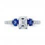  Platinum Platinum Custom Emerald Cut Diamond And Blue Sapphire Engagement Ring - Top View -  101242 - Thumbnail
