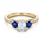 14k Yellow Gold 14k Yellow Gold Custom Emerald Cut Diamond And Blue Sapphire Engagement Ring - Flat View -  101242 - Thumbnail