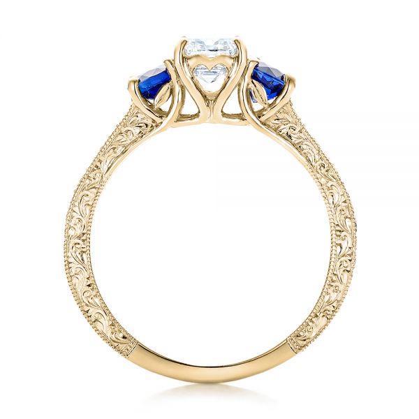 18k Yellow Gold 18k Yellow Gold Custom Emerald Cut Diamond And Blue Sapphire Engagement Ring - Front View -  101242