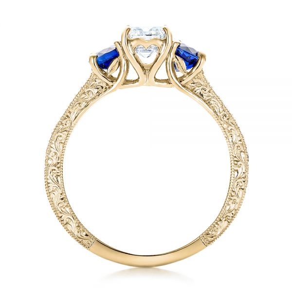 14k Yellow Gold 14k Yellow Gold Custom Emerald Cut Diamond And Blue Sapphire Engagement Ring - Front View - 101242