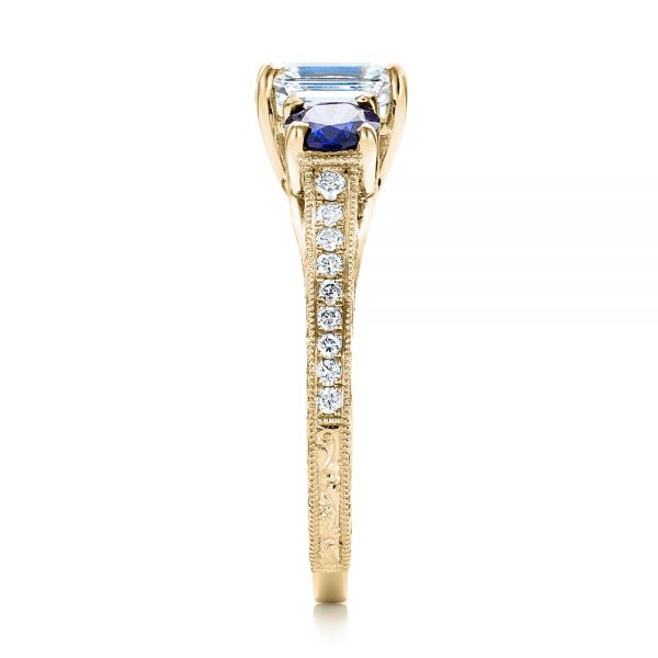 14k Yellow Gold 14k Yellow Gold Custom Emerald Cut Diamond And Blue Sapphire Engagement Ring - Side View - 101242