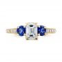 18k Yellow Gold 18k Yellow Gold Custom Emerald Cut Diamond And Blue Sapphire Engagement Ring - Top View -  101242 - Thumbnail