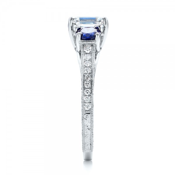 Custom Emerald Cut Diamond and Blue Sapphire Engagement Ring - Seattle ...