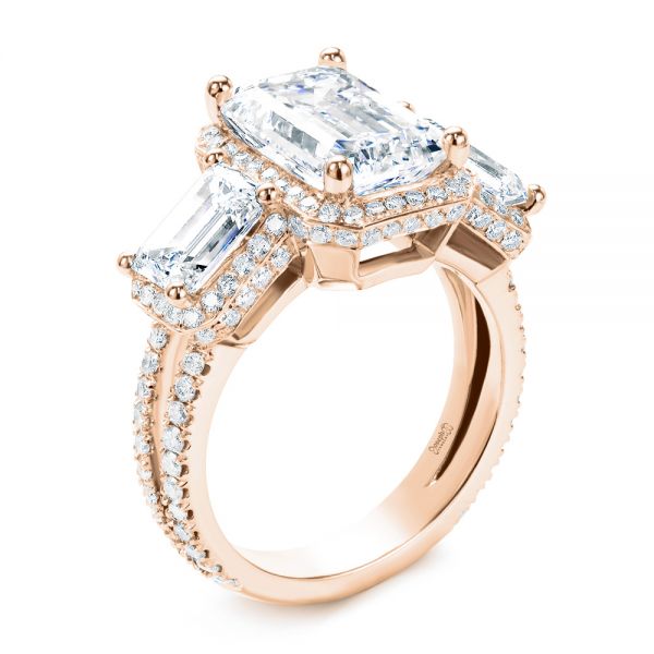 Custom Emerald Cut Three Stone Engagement Ring - Image