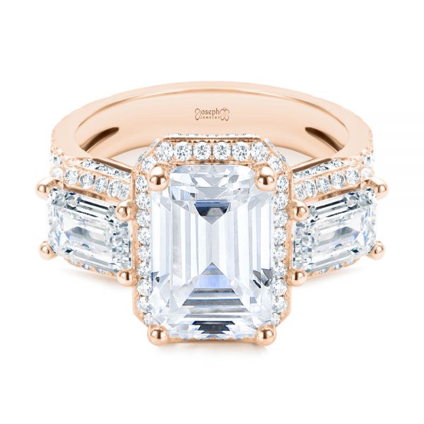 18k Rose Gold 18k Rose Gold Custom Emerald Cut Three Stone Engagement Ring - Flat View -  107263 - Thumbnail