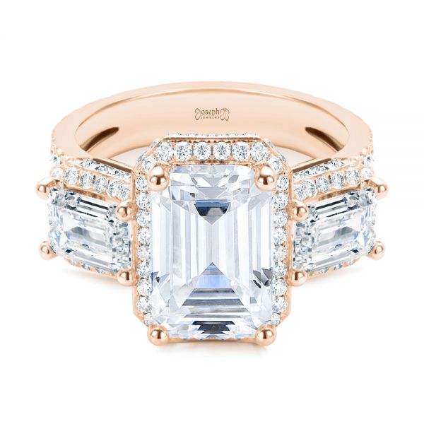 18k Rose Gold 18k Rose Gold Custom Emerald Cut Three Stone Engagement Ring - Flat View - 107263