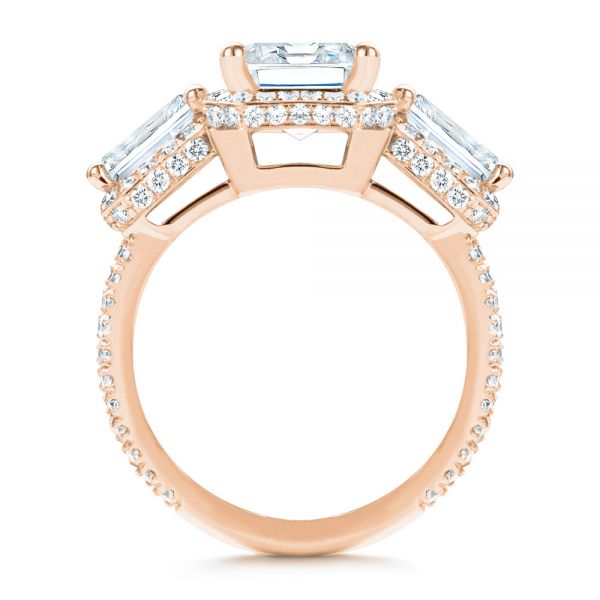 18k Rose Gold 18k Rose Gold Custom Emerald Cut Three Stone Engagement Ring - Front View - 107263