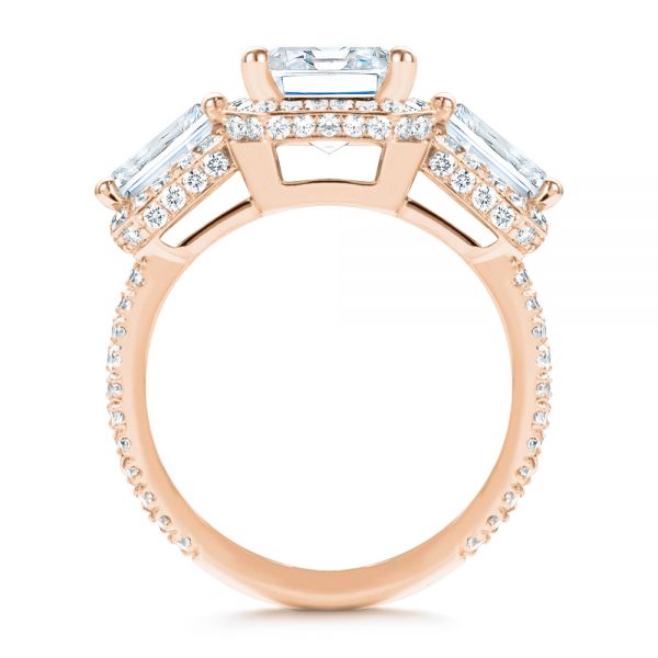 14k Rose Gold 14k Rose Gold Custom Emerald Cut Three Stone Engagement Ring - Front View -  107263 - Thumbnail