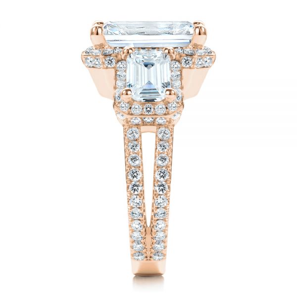 18k Rose Gold 18k Rose Gold Custom Emerald Cut Three Stone Engagement Ring - Side View -  107263 - Thumbnail