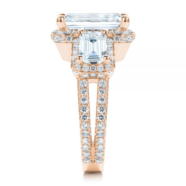 18k Rose Gold 18k Rose Gold Custom Emerald Cut Three Stone Engagement Ring - Side View - 107263