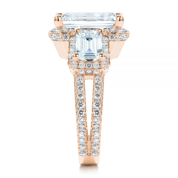 14k Rose Gold 14k Rose Gold Custom Emerald Cut Three Stone Engagement Ring - Side View -  107263 - Thumbnail