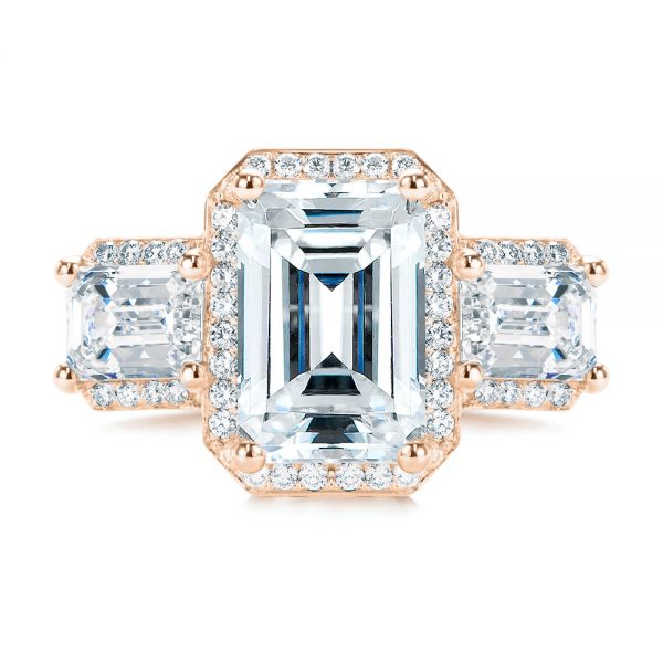 18k Rose Gold 18k Rose Gold Custom Emerald Cut Three Stone Engagement Ring - Top View -  107263 - Thumbnail