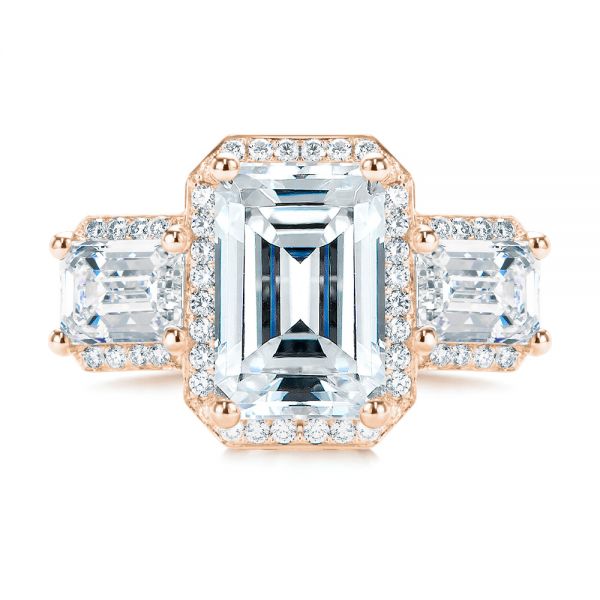 18k Rose Gold 18k Rose Gold Custom Emerald Cut Three Stone Engagement Ring - Top View - 107263