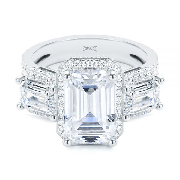  Platinum Platinum Custom Emerald Cut Three Stone Engagement Ring - Flat View -  107263 - Thumbnail